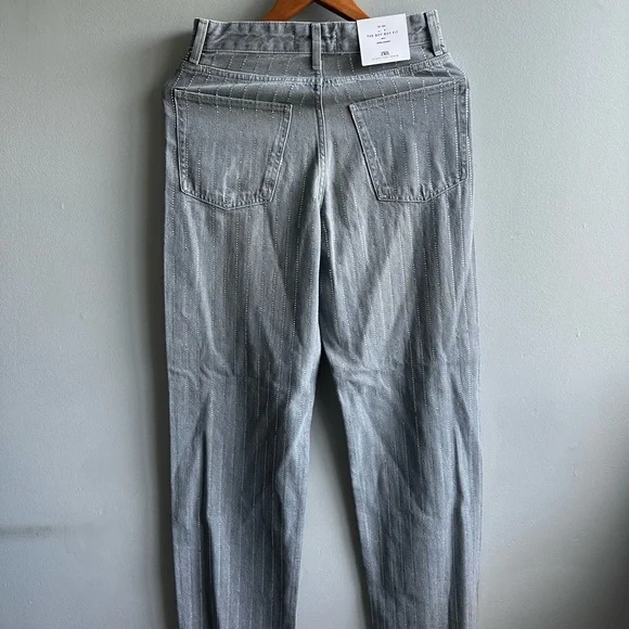 Zara Gray Embellished Boy Fit Jeans - Picture 3 of 4